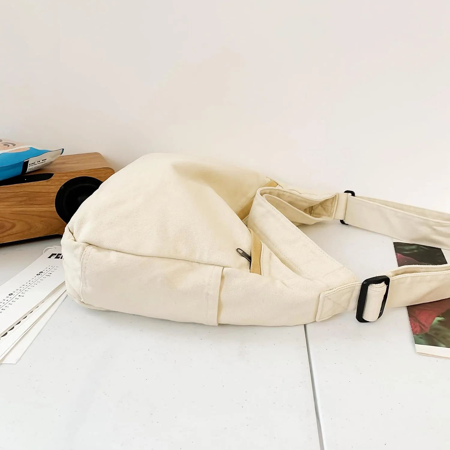 Economical Cotton Canvas Tote Bag,Women Hobo Shoulder Bag Crossbody Handbag with 3 External Pocket,Zipper Closure