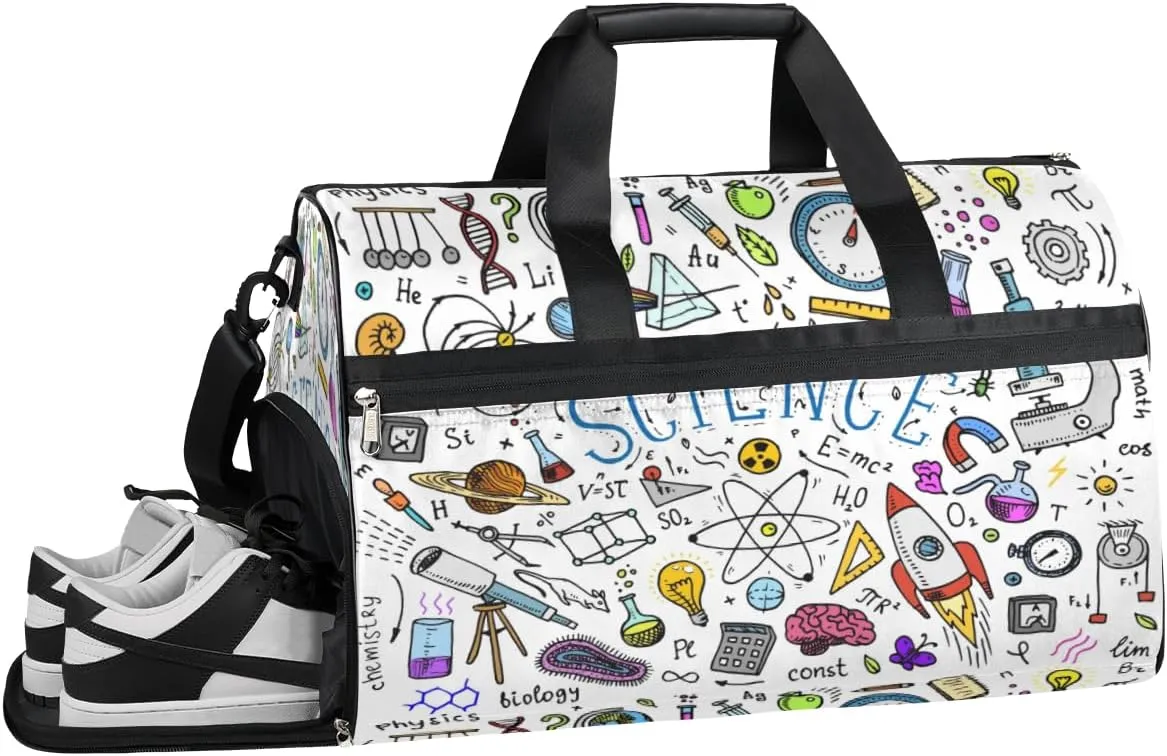 Educational Physics Patterns Sports Gym Bag with Wet Pocket & Shoes Compartment Waterproof Workout Duffel Bag for Women and Men Weekender Overnight Duffle Bag Travel Carry-on Tote