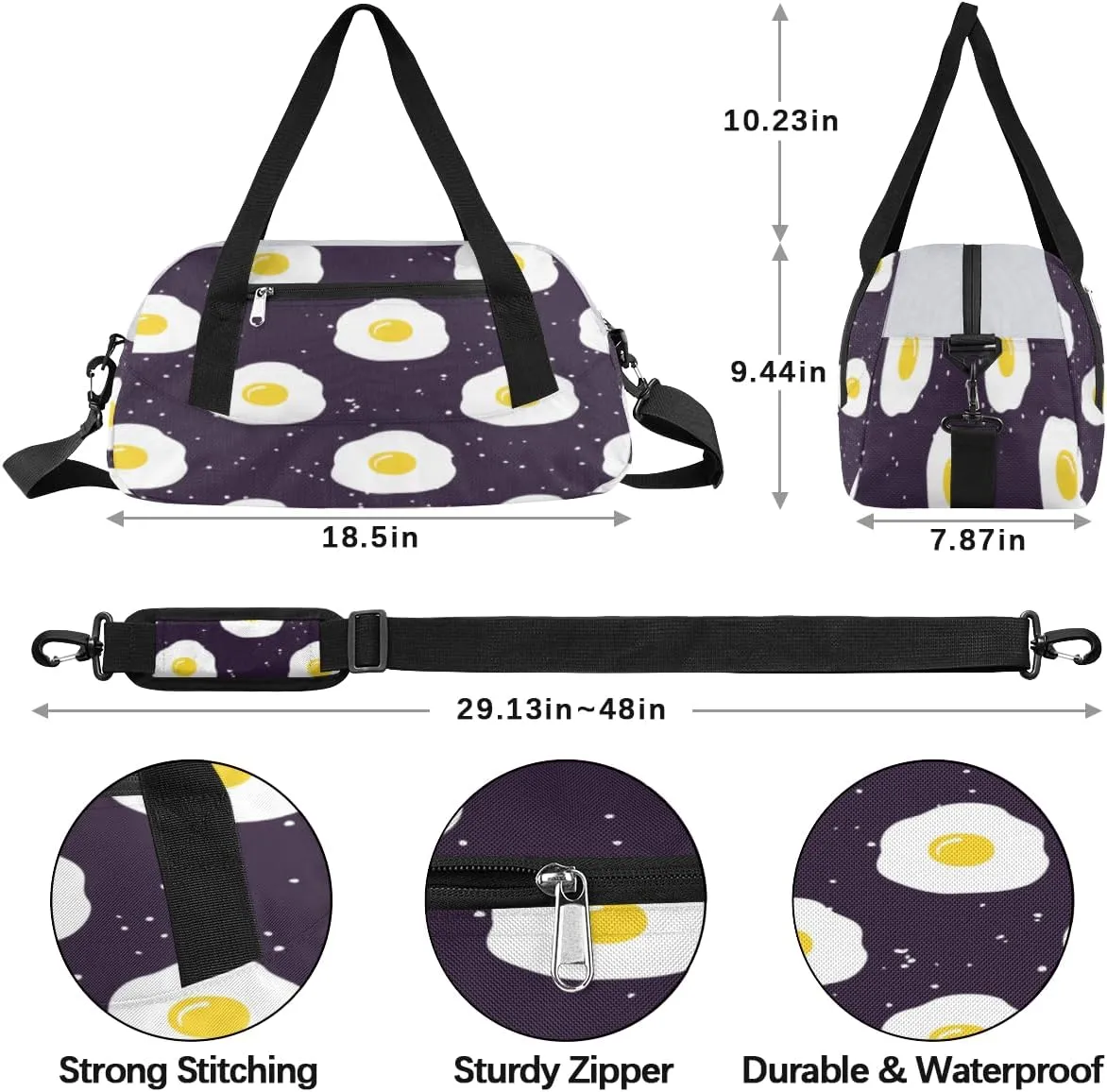 Eggs Print Gym Bag, Duffle Bag, Weekender Bag, Duffel Bag, Overnight Bag, Travel Duffel Bag, Dance Bag, Tote Bag, Beach Bag, Pool Bag, Gym Duffle Bag, Carry on Bag