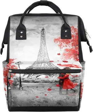 Eiffel Tower Couple Love Diaper Bag Tote Large Capacity Waterproof with Adjustable Shoulder Strap and Pram Straps Mommy Bag for Hospital Beach Weekender Travel