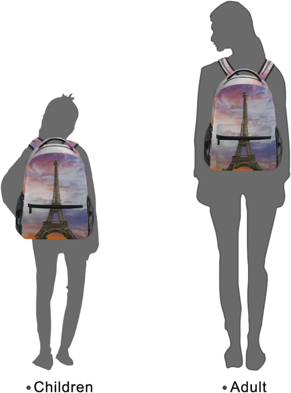 Eiffel Tower Sunset Paris France Backpacks Bookbags Daypack Travel School College Bag