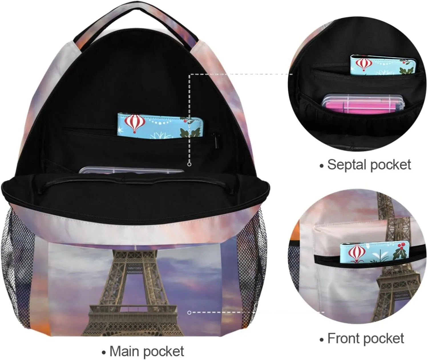 Eiffel Tower Sunset Paris France Backpacks Bookbags Daypack Travel School College Bag