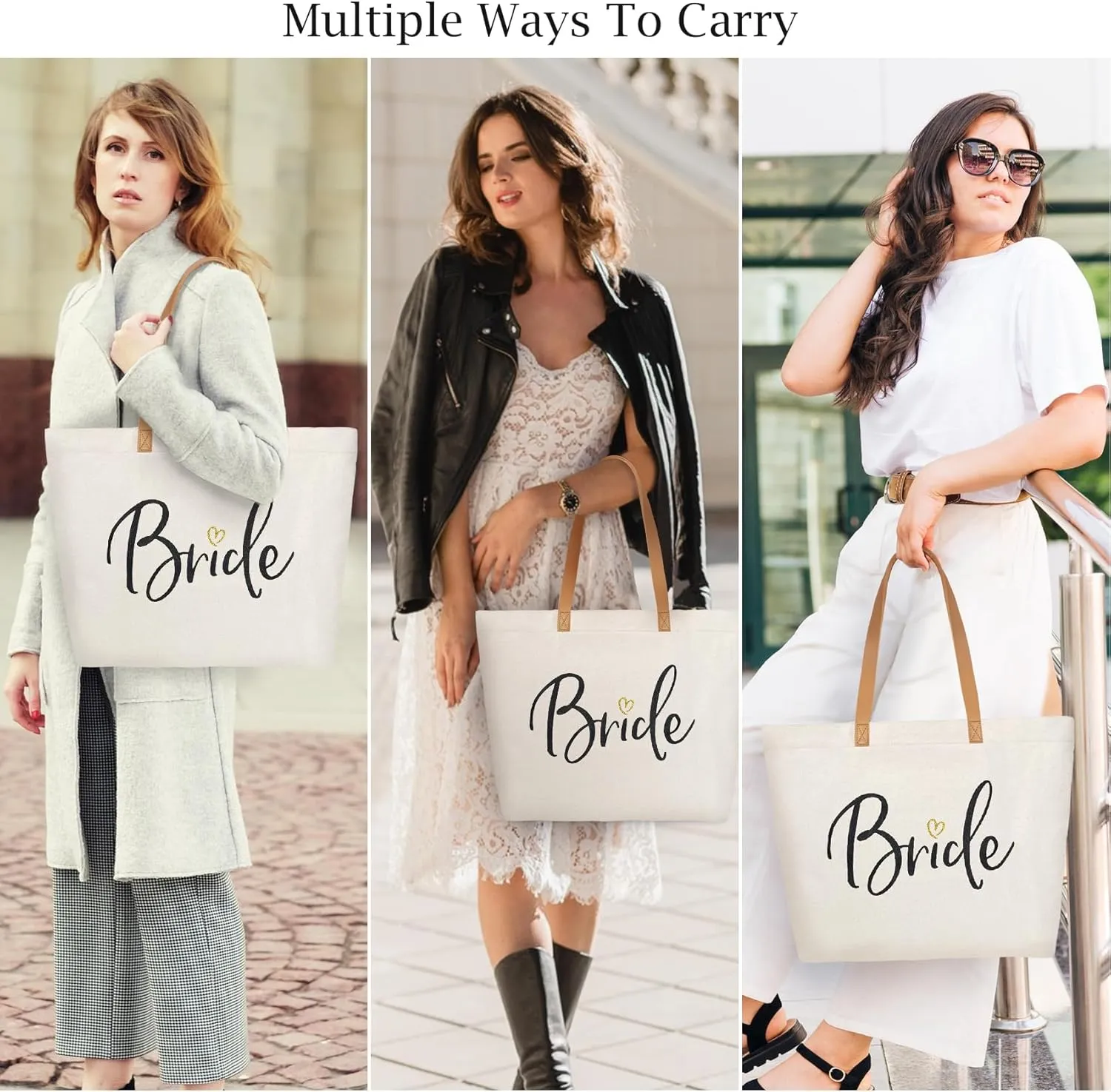 ELEGANTPARK Bride Gifts Wedding Gifts for Bride Bag Bridal Shower Bachelorette Party Honeymoon Large Shoulder Bags Canvas Totes with Zipper Set of 2
