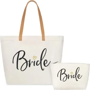ELEGANTPARK Bride Gifts Wedding Gifts for Bride Bag Bridal Shower Bachelorette Party Honeymoon Large Shoulder Bags Canvas Totes with Zipper Set of 2