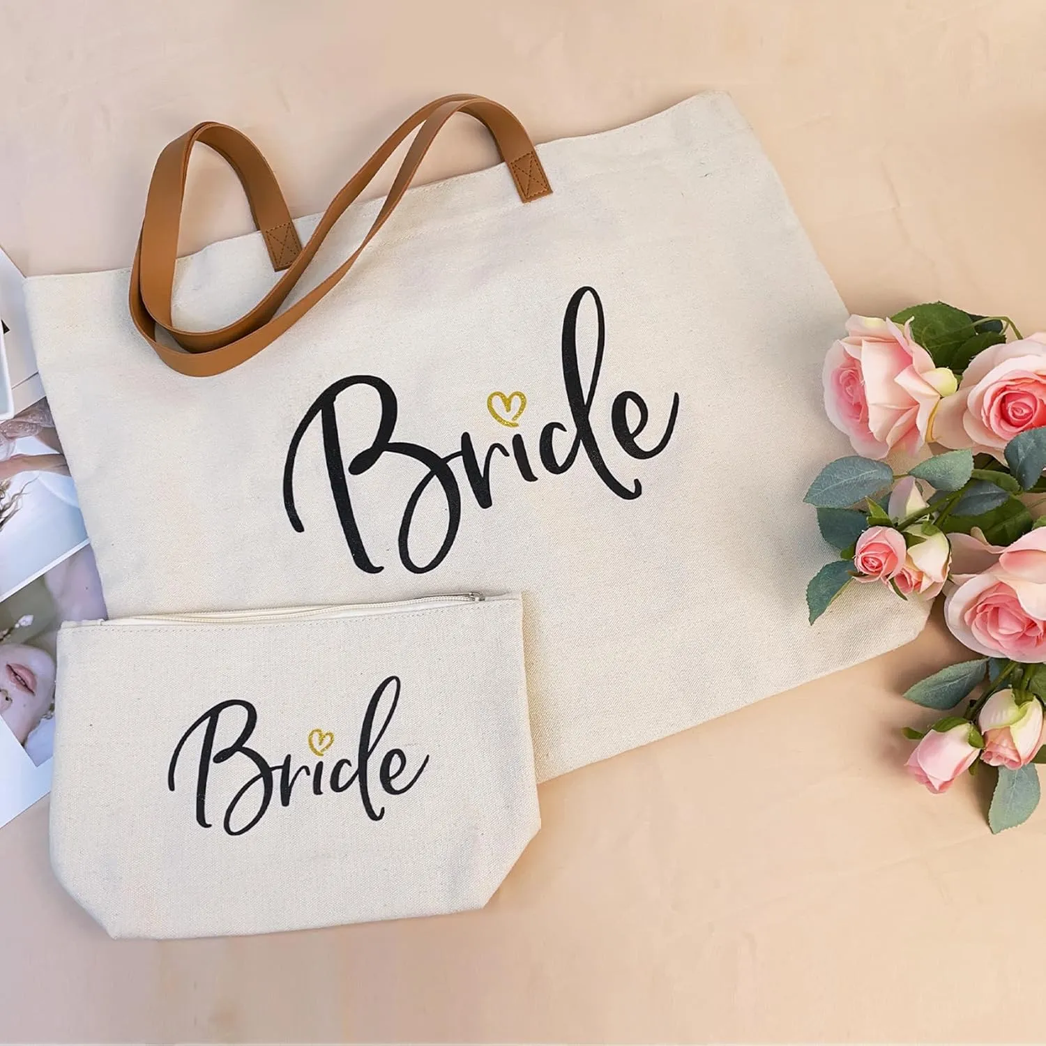 ELEGANTPARK Bride Gifts Wedding Gifts for Bride Bag Bridal Shower Bachelorette Party Honeymoon Large Shoulder Bags Canvas Totes with Zipper Set of 2