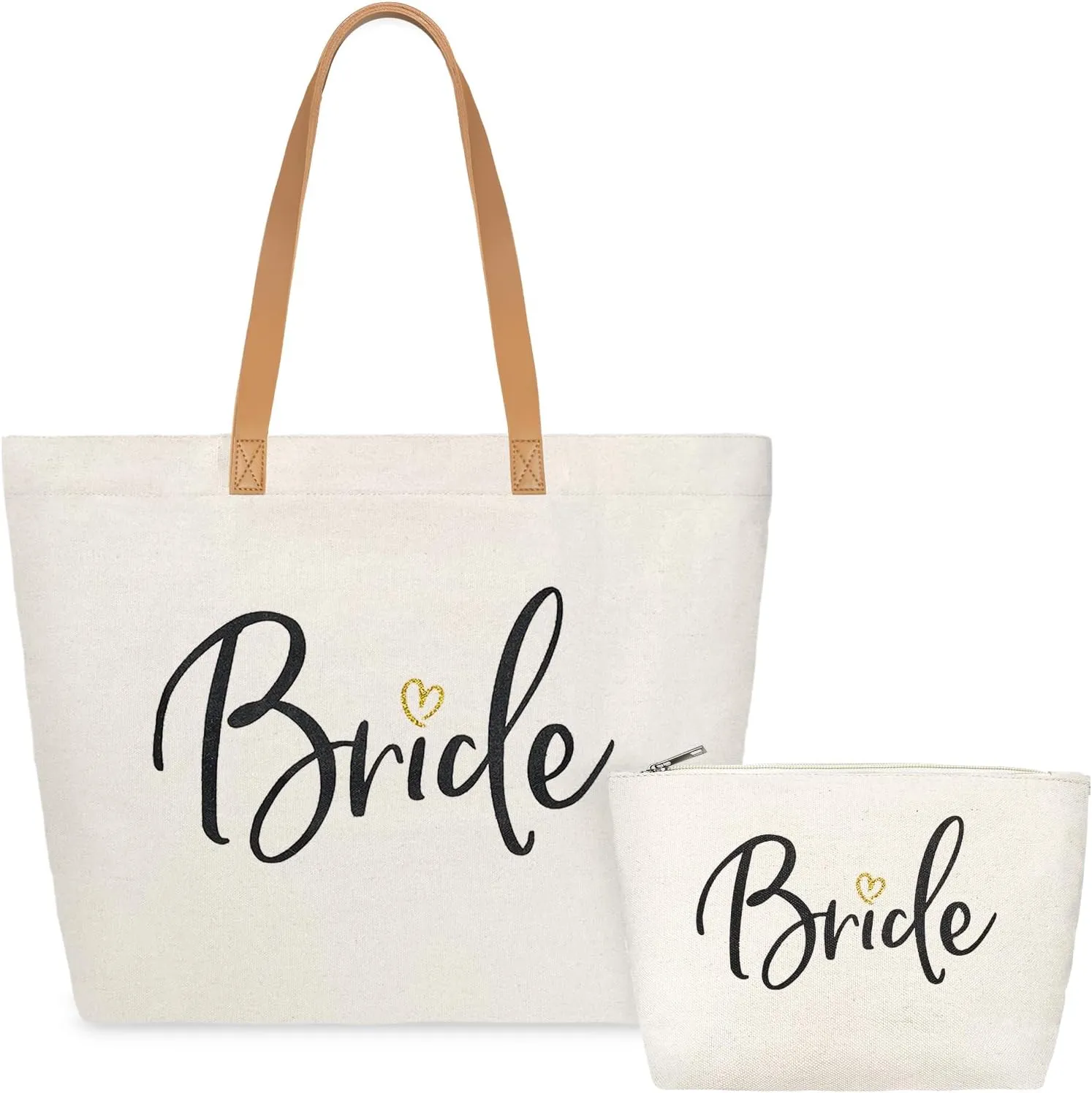 ELEGANTPARK Bride Gifts Wedding Gifts for Bride Bag Bridal Shower Bachelorette Party Honeymoon Large Shoulder Bags Canvas Totes with Zipper Set of 2