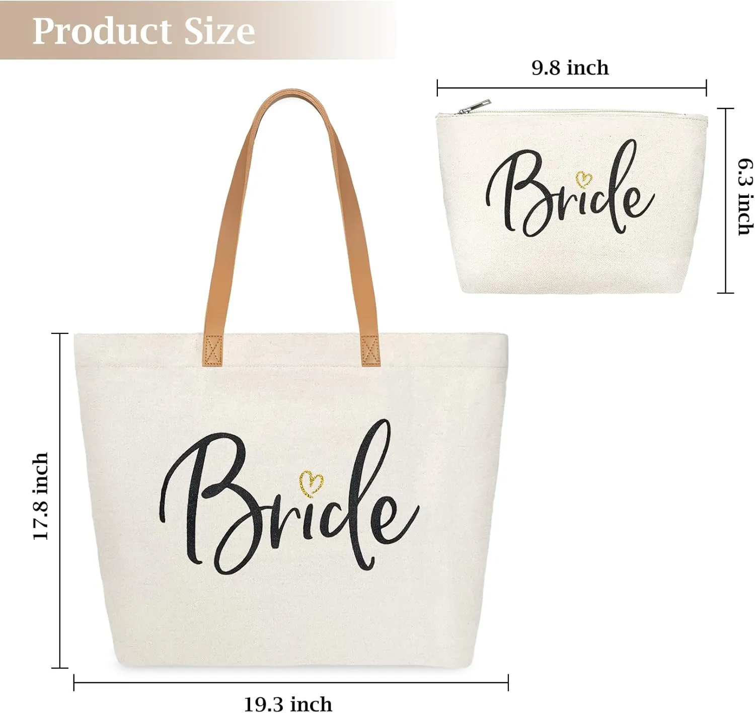 ELEGANTPARK Bride Gifts Wedding Gifts for Bride Bag Bridal Shower Bachelorette Party Honeymoon Large Shoulder Bags Canvas Totes with Zipper Set of 2
