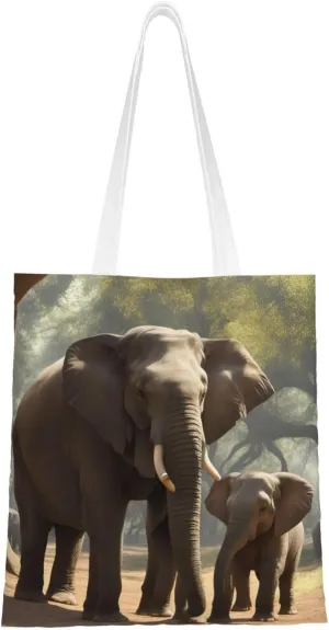 Elephant Print Canvas Tote Bag Reusable Shoulder Shopping Bags For Daily Use Shopping Travel