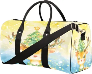 Elk Christmas Tree Travel Duffel Bag for Women Men Small Sport Gym Bag Waterproof Weekender Overnight Lightweight Carry on Foldable Gym Bag for Training Swim Yoga Traveling Handbag