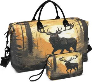 Elk Deer Forest Travel Duffel Bags with Toiletry Bag and Adjustable Strap for Travel Gym Yoga
