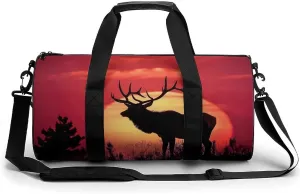 Elk in The Sunset Gym Bag Cylindrical Sports Bag Travel Duffel Bag with Shoulder Strap