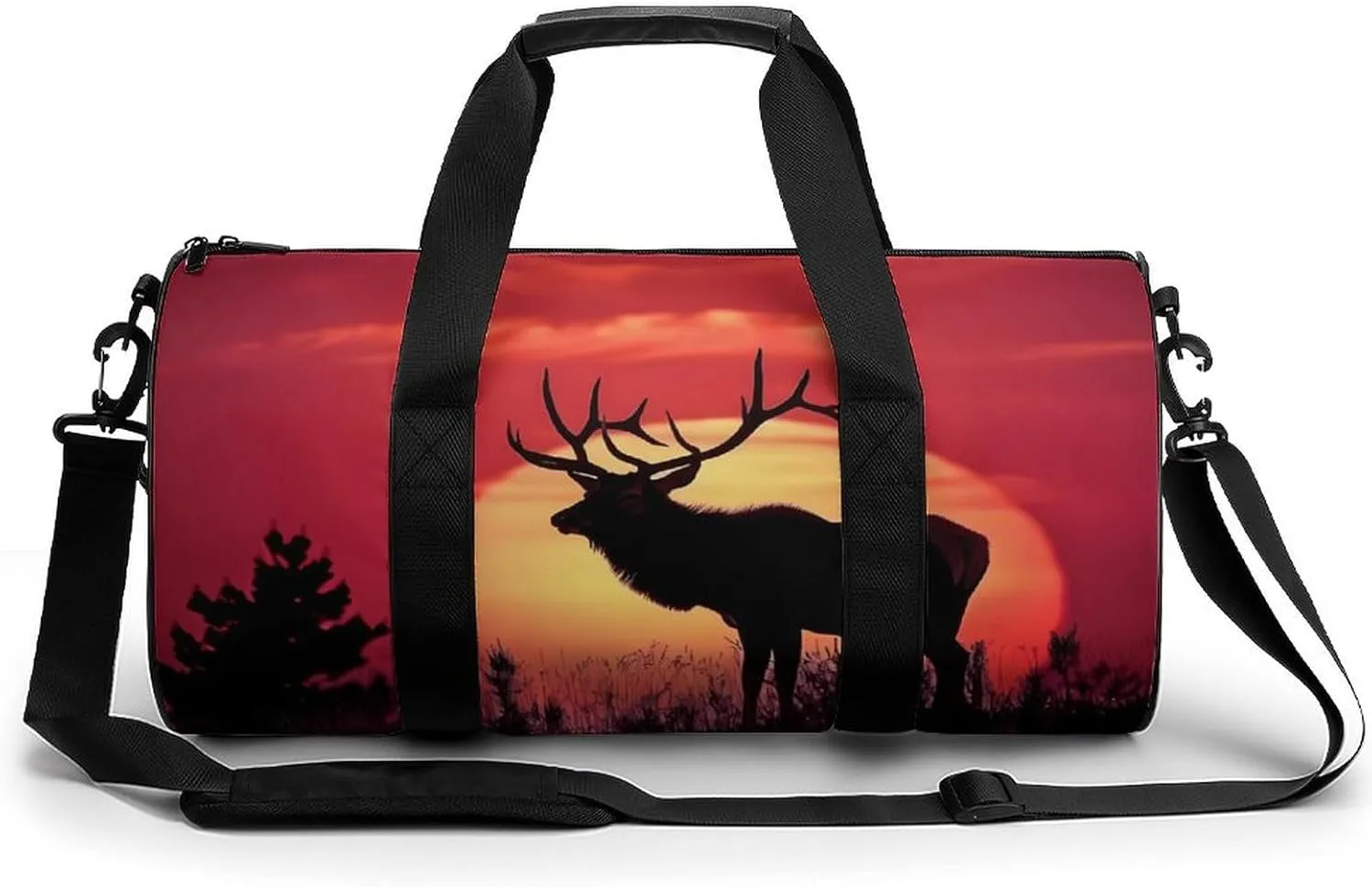 Elk in The Sunset Gym Bag Cylindrical Sports Bag Travel Duffel Bag with Shoulder Strap