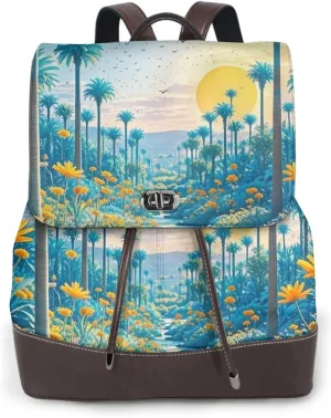 Eternal Summer Print Cute Purse Backpack for Women, Soft PU Leather Casual Backpacks for Travel, Work, Shopping