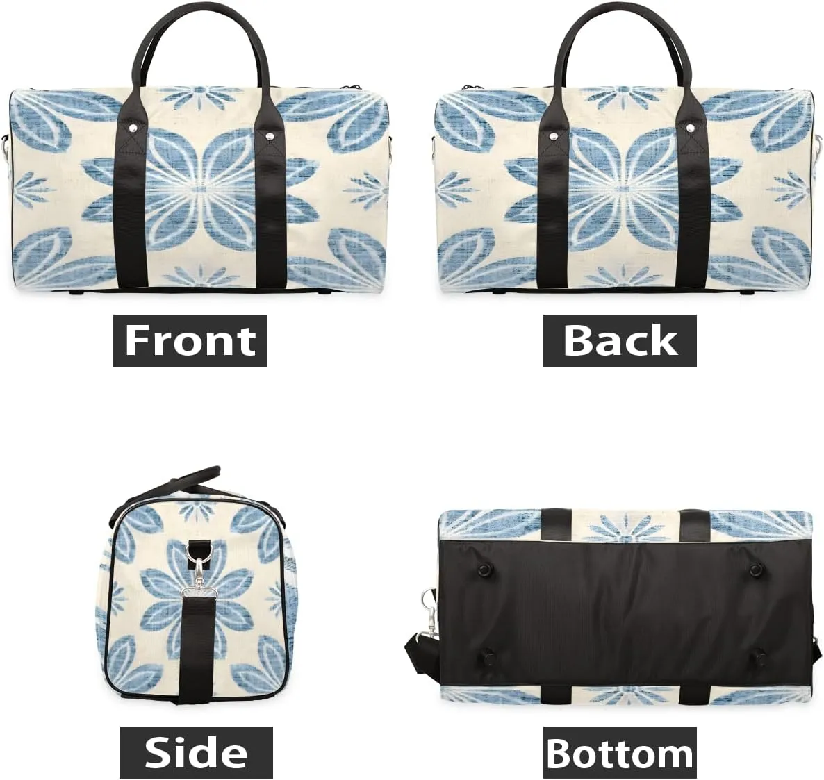 Ethnic Blue Flower Travel Duffle Bag, Sports Gym Bags for Women Men, Carry On Weekender Overnight Workout Airplane Trips Bag