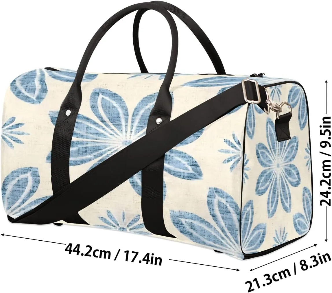 Ethnic Blue Flower Travel Duffle Bag, Sports Gym Bags for Women Men, Carry On Weekender Overnight Workout Airplane Trips Bag