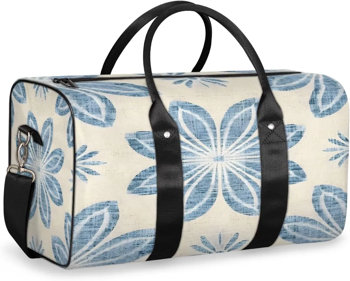 Ethnic Blue Flower Travel Duffle Bag, Sports Gym Bags for Women Men, Carry On Weekender Overnight Workout Airplane Trips Bag