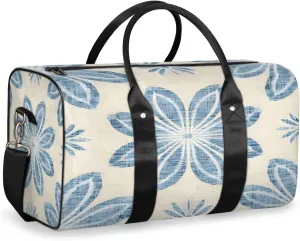 Ethnic Blue Flower Travel Duffle Bag, Sports Gym Bags for Women Men, Carry On Weekender Overnight Workout Airplane Trips Bag