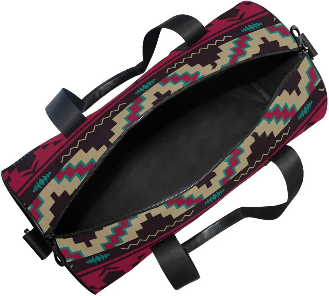 Ethnic Native Southwest American, Tribal Indian Aztec Textiles Duffel Bag, Foldable Canvas Travel Tote for Gym Sports with Inner Pockets, Durable Lightweight Fitness Bag for Overnight Workout