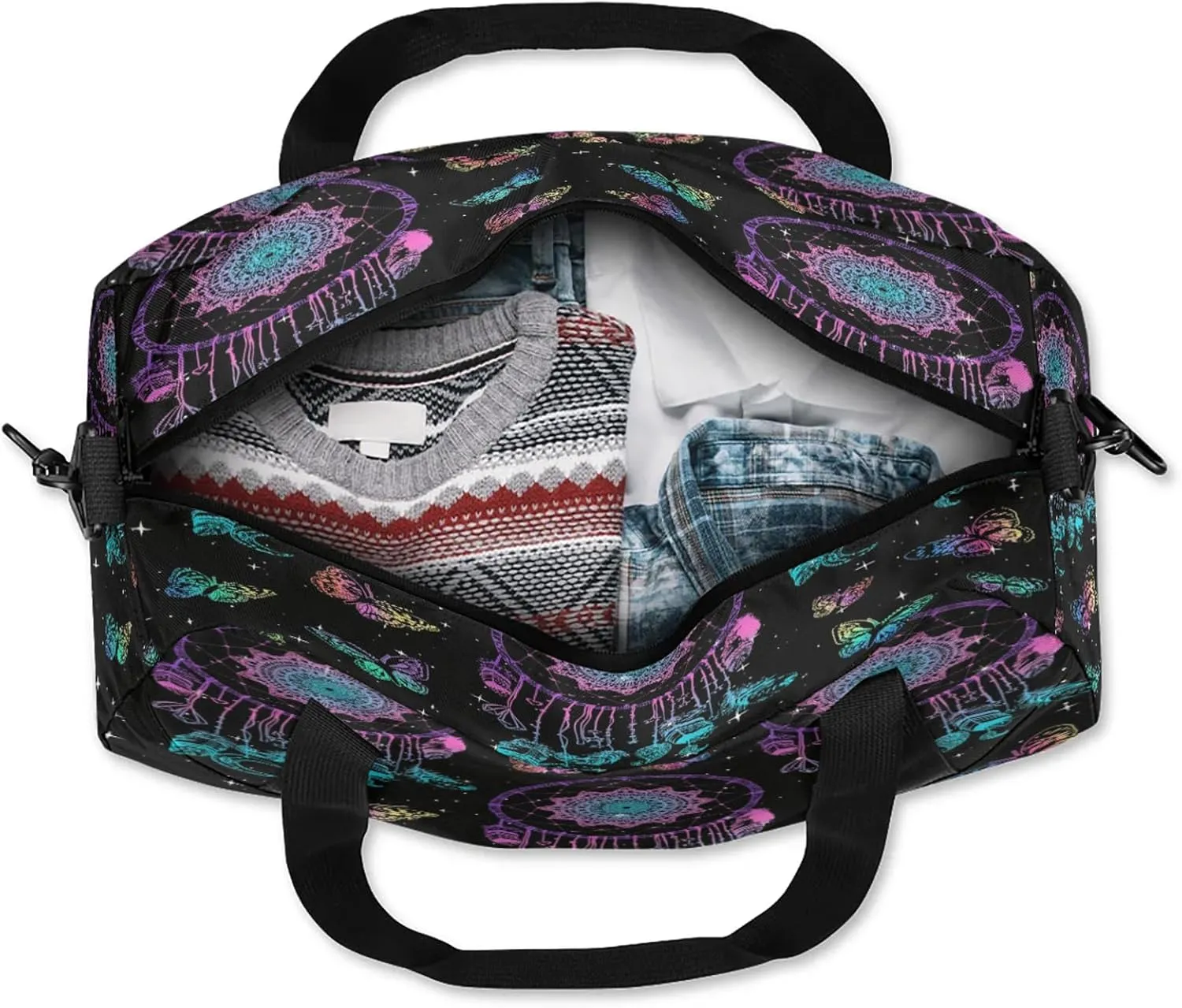 Ethnic Tribe Dreamcatcher Kids Duffel Bag Lightweight Waterproof Sports Gym Bag with Front Zipper Pocket Foldable Weekender Overnight Bag for School Practice Gymnastic Ballet