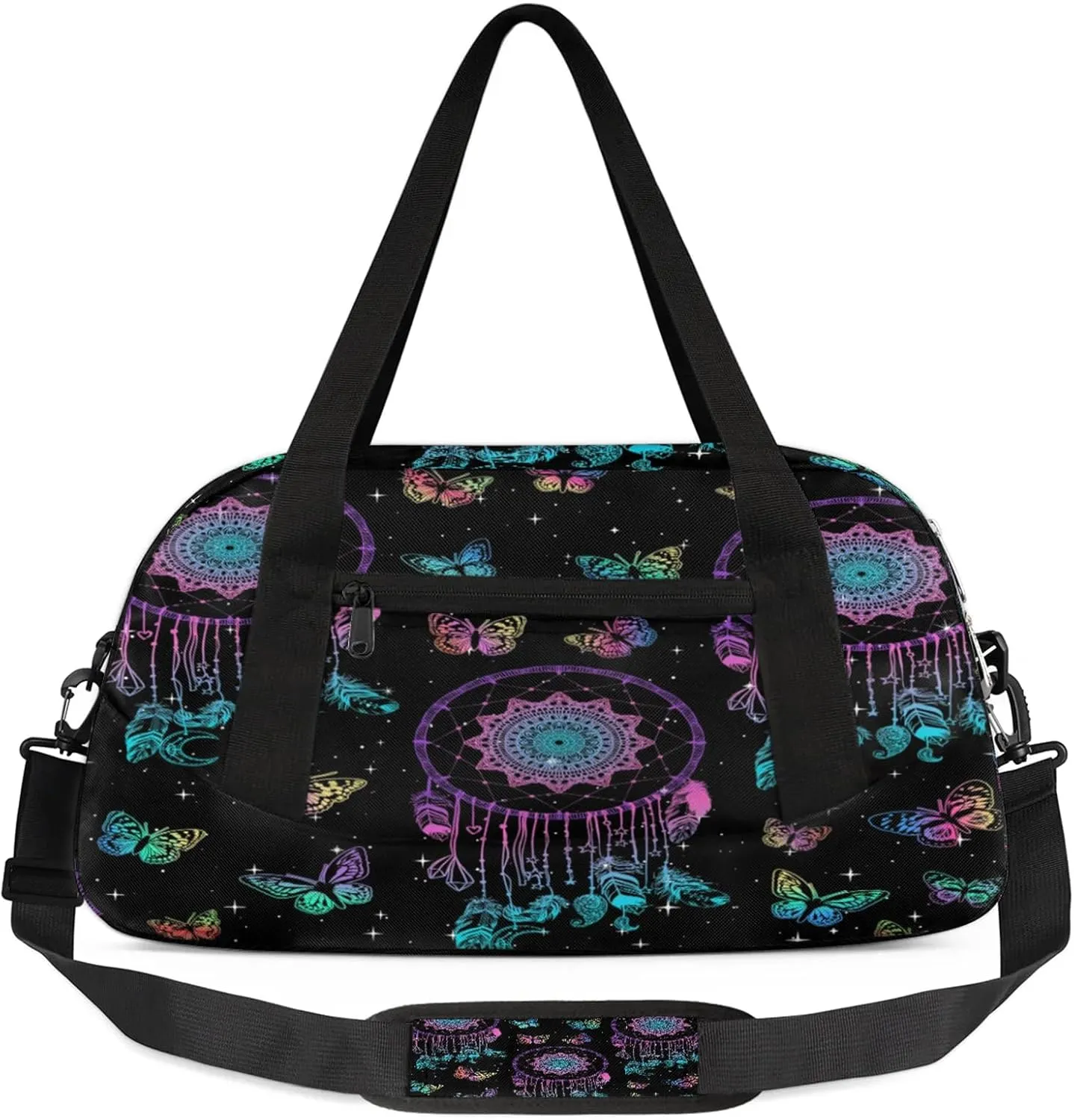 Ethnic Tribe Dreamcatcher Kids Duffel Bag Lightweight Waterproof Sports Gym Bag with Front Zipper Pocket Foldable Weekender Overnight Bag for School Practice Gymnastic Ballet
