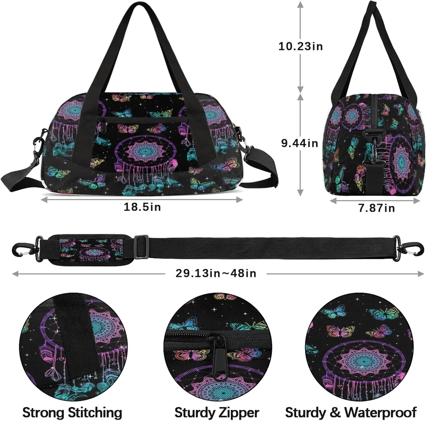 Ethnic Tribe Dreamcatcher Kids Duffel Bag Lightweight Waterproof Sports Gym Bag with Front Zipper Pocket Foldable Weekender Overnight Bag for School Practice Gymnastic Ballet