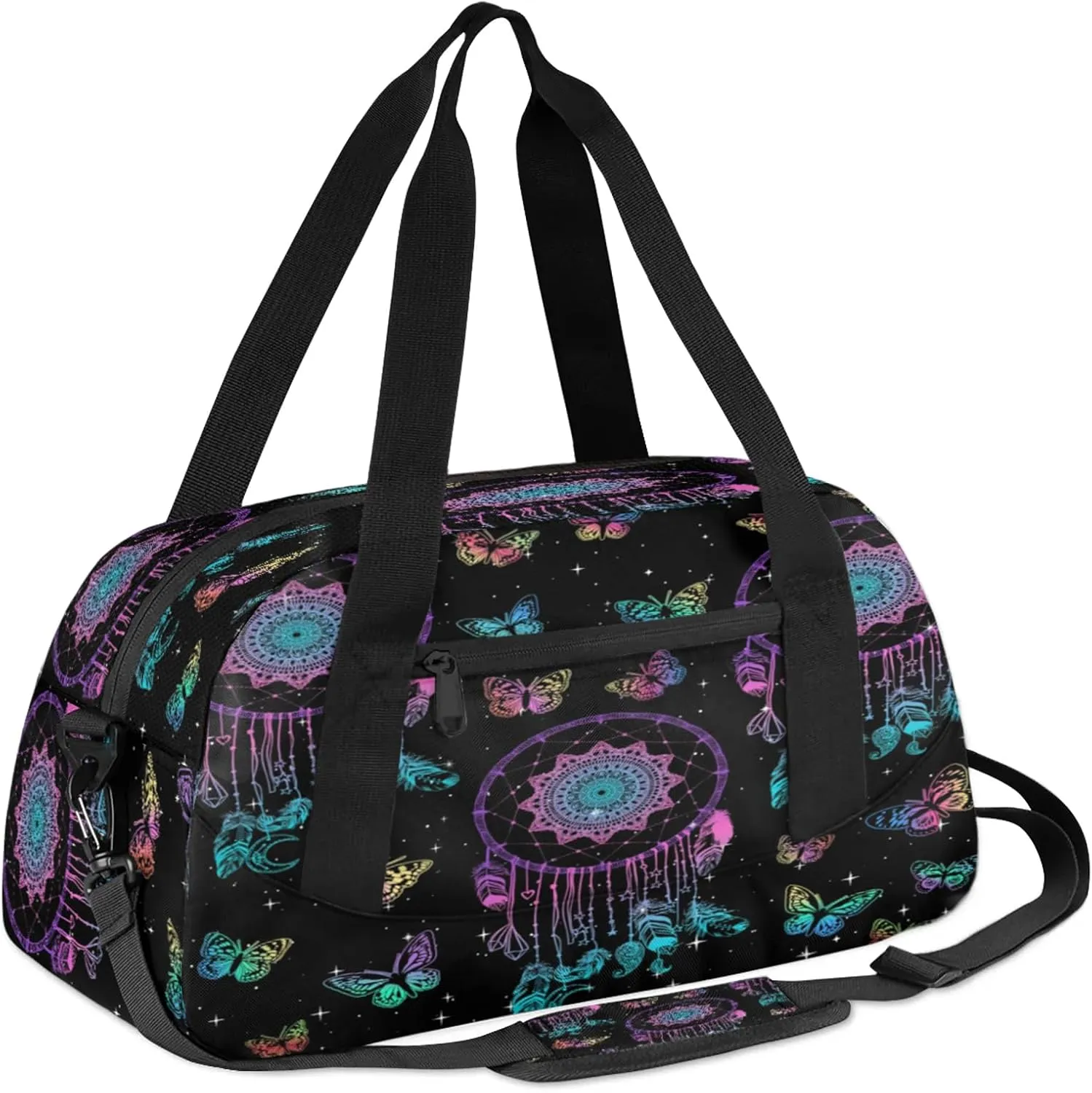 Ethnic Tribe Dreamcatcher Kids Duffel Bag Lightweight Waterproof Sports Gym Bag with Front Zipper Pocket Foldable Weekender Overnight Bag for School Practice Gymnastic Ballet