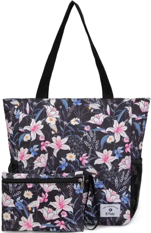 ETidy Large Capacity Foldable Tote Bag With Zipper Water-resistant SandproofWomen Beach Bag Handbag GymBag Travel ShoppingBag
