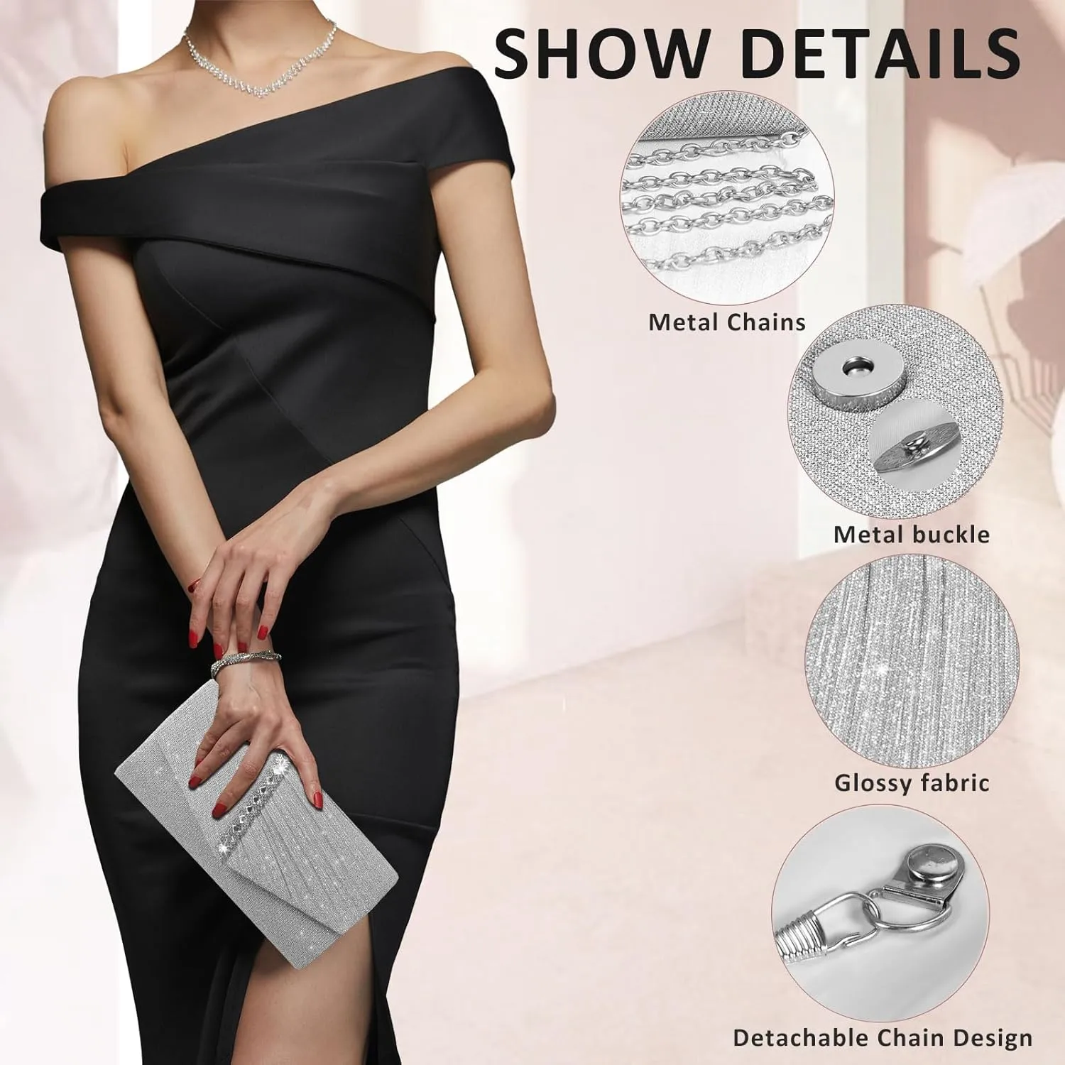 Evening Bag Clutch Purses for Women Wedding Bag Sparkling Party Handbag with Detachable Chain