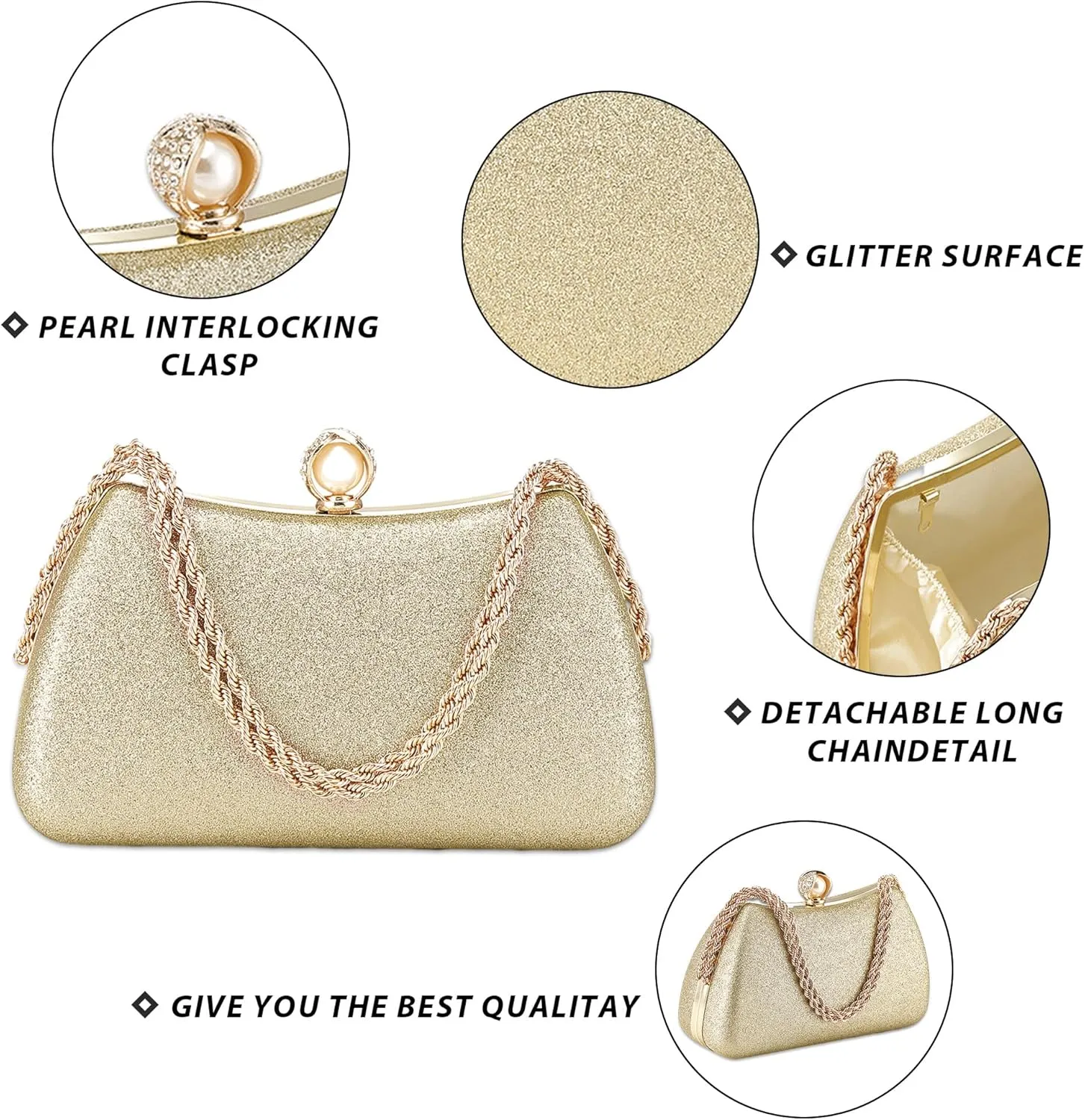 Evening Clutch Bag for Women Glitter Shiny Dress Purse Wedding Bride Handbags Evening Clutches for Cocktail Party