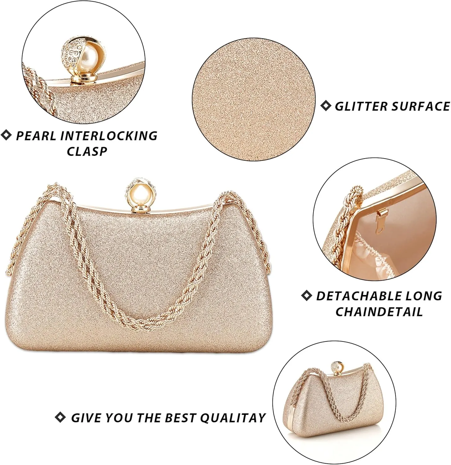 Evening Clutch Bag for Women Glitter Shiny Dress Purse Wedding Bride Handbags Evening Clutches for Cocktail Party