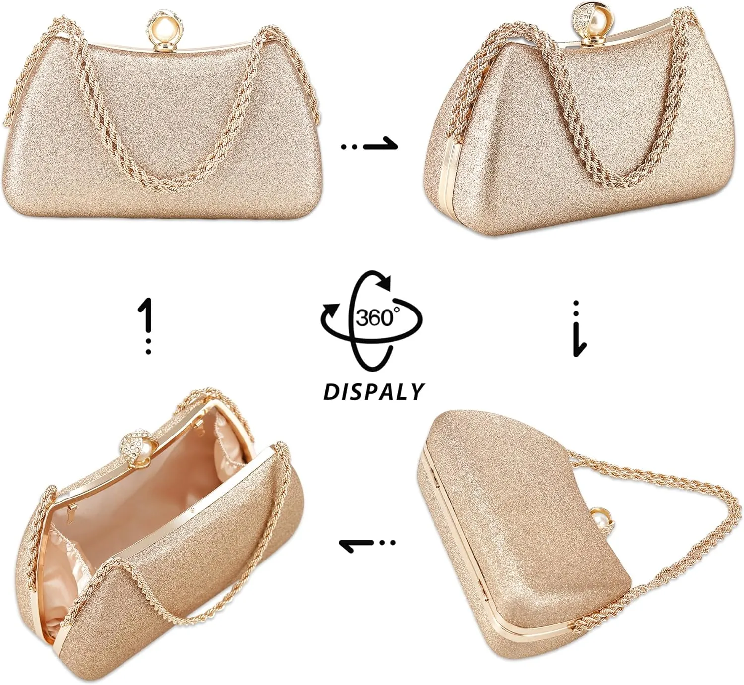 Evening Clutch Bag for Women Glitter Shiny Dress Purse Wedding Bride Handbags Evening Clutches for Cocktail Party