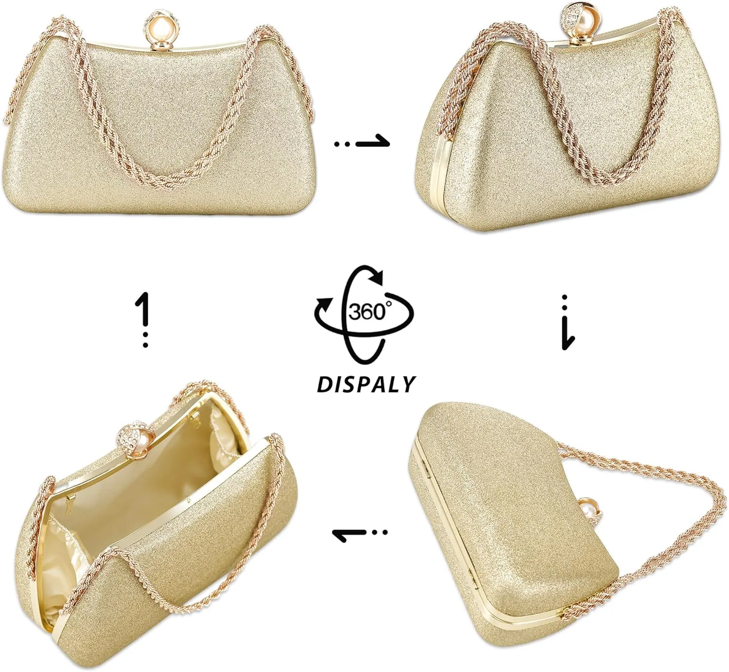 Evening Clutch Bag for Women Glitter Shiny Dress Purse Wedding Bride Handbags Evening Clutches for Cocktail Party