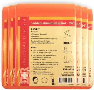 Ever Ready First Aid Padded Universal Aluminum Splint, 4.25” x 24”, Flat Folded, Waterproof - 6 Count