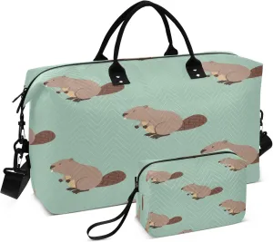 Exnundod Travel Duffel Bags Cute Beaver Animals Pattern Sports Gym Bag Weekender Carry On Tote Overnight Luggage Bags for Women and Men