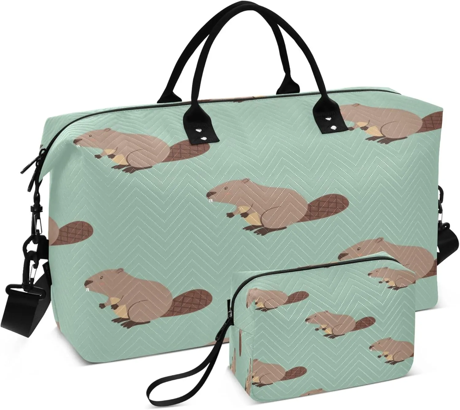 Exnundod Travel Duffel Bags Cute Beaver Animals Pattern Sports Gym Bag Weekender Carry On Tote Overnight Luggage Bags for Women and Men