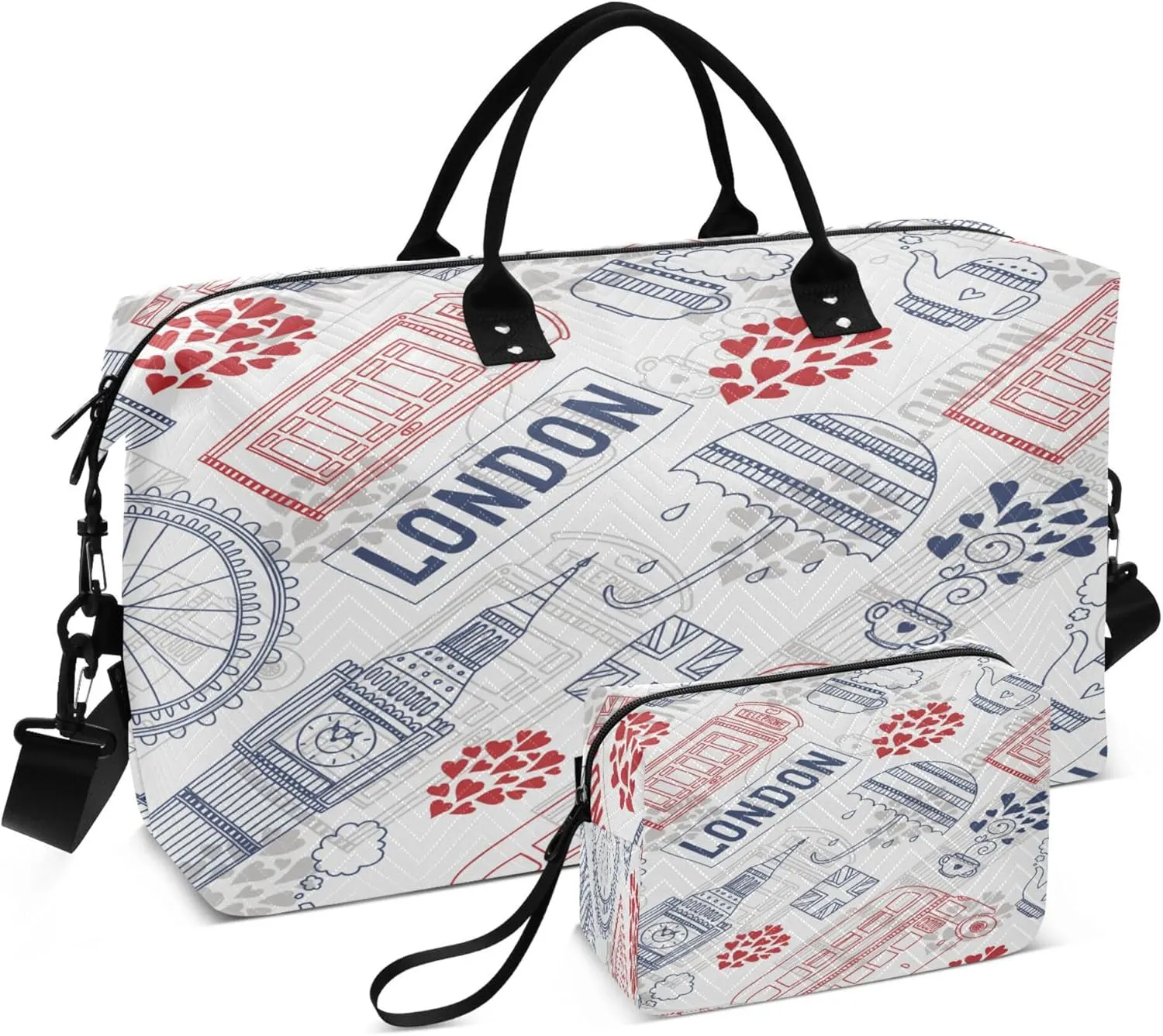 Exnundod Travel Duffel Bags London Tourism Attractions Symbols Sports Gym Bag Weekender Carry On Tote Overnight Luggage Bags for Women and Men
