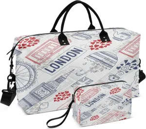 Exnundod Travel Duffel Bags London Tourism Attractions Symbols Sports Gym Bag Weekender Carry On Tote Overnight Luggage Bags for Women and Men
