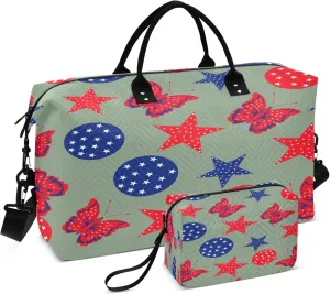 Exnundod Travel Duffel Bags Pattern for 4th Of July Sports Gym Bag American Independence Day Weekender Carry On Tote Overnight Luggage Bags for Women and Men