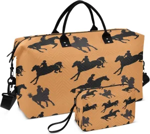Exnundod Travel Duffel Bags Sports Horses and Riders Pattern Sports Gym Bag Weekender Carry On Tote Overnight Luggage Bags for Women and Men