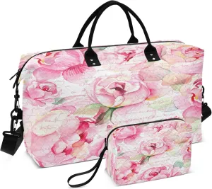 Exnundod Watercolor Roses Pink Travel Duffel Bags for Women Vintage s Floral Sports Gym Bag Weekender Carry On Tote Overnight Luggage Duffle Bags