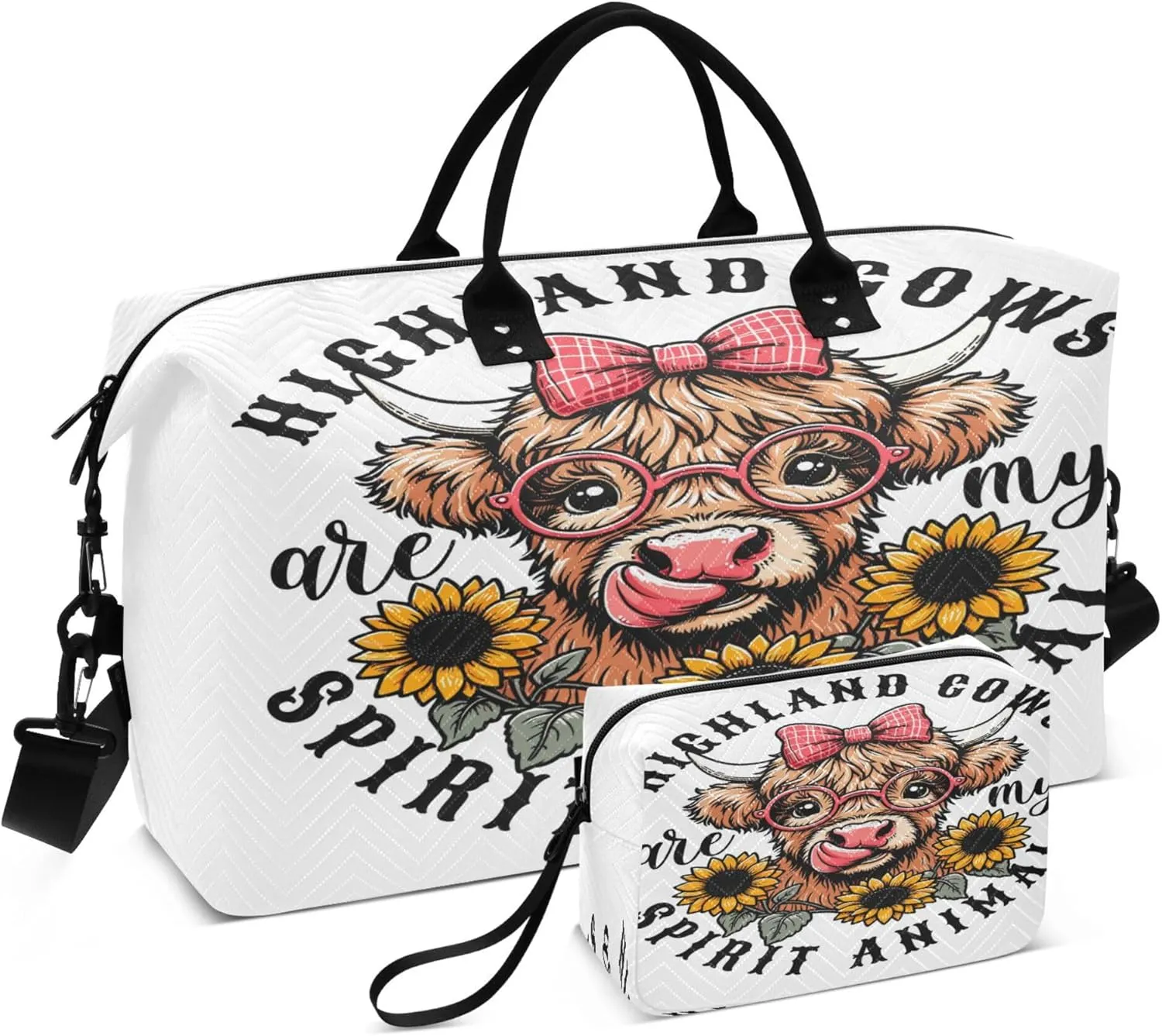 Exnundod Women Weekender Bags Farm Animals Highland Cows Travel Duffel Bags Carry On Overnight Bag Large Hospital Tote Luggage