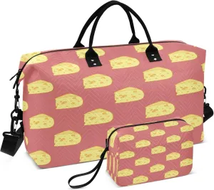 Exnundod Women Weekender Bags Seamless Pattern with Cheese Gym Bags Carry On Overnight Duffle Large Duffle Tote Hospital Bag for Business Trip, Yoga