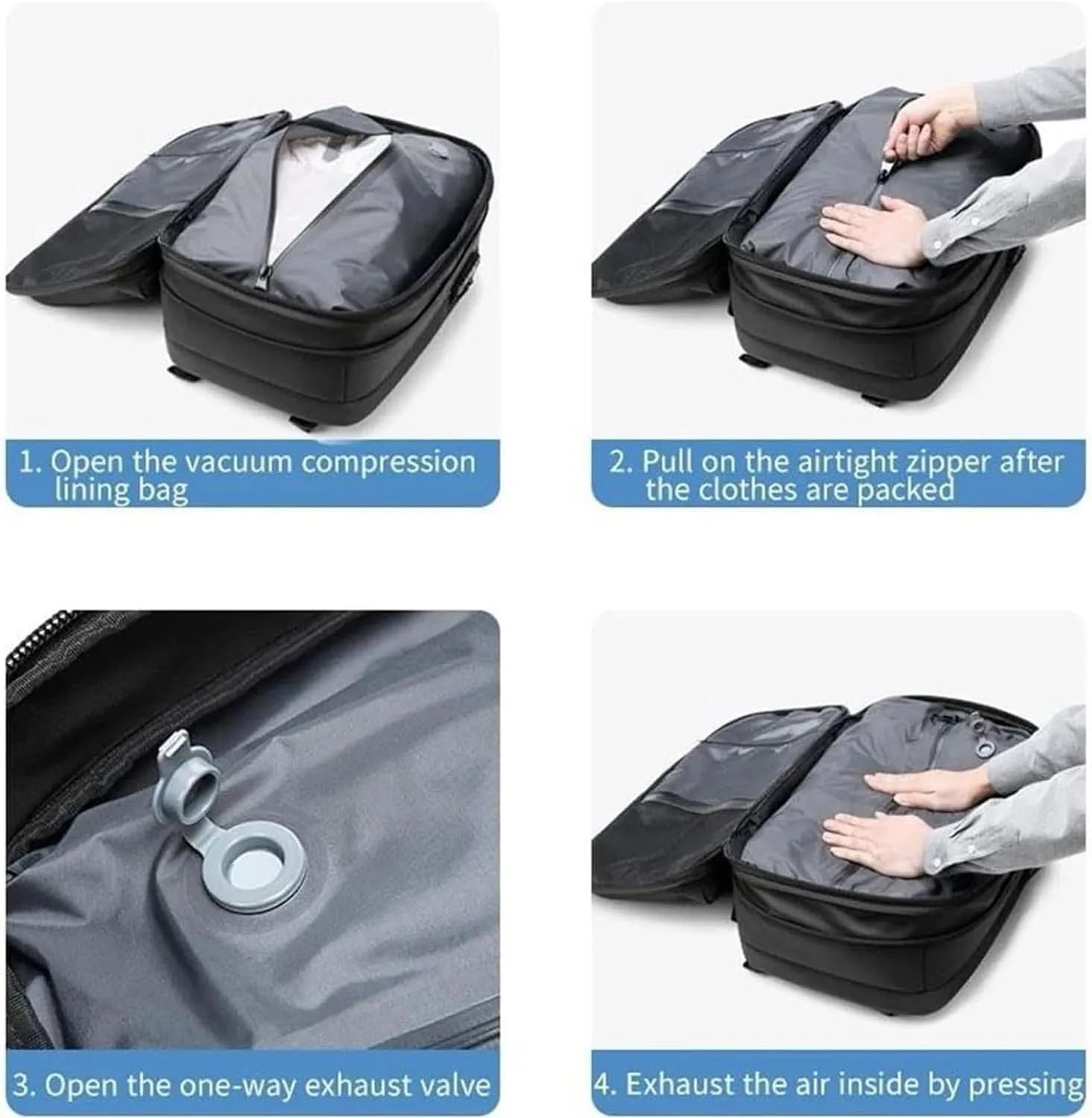 Expandable Vacpack Backpack,Vac Pack Backpack, alepeak vacuum backpack, 60L air vacuum backpack for travel, backpack with vacuum compression (Black)