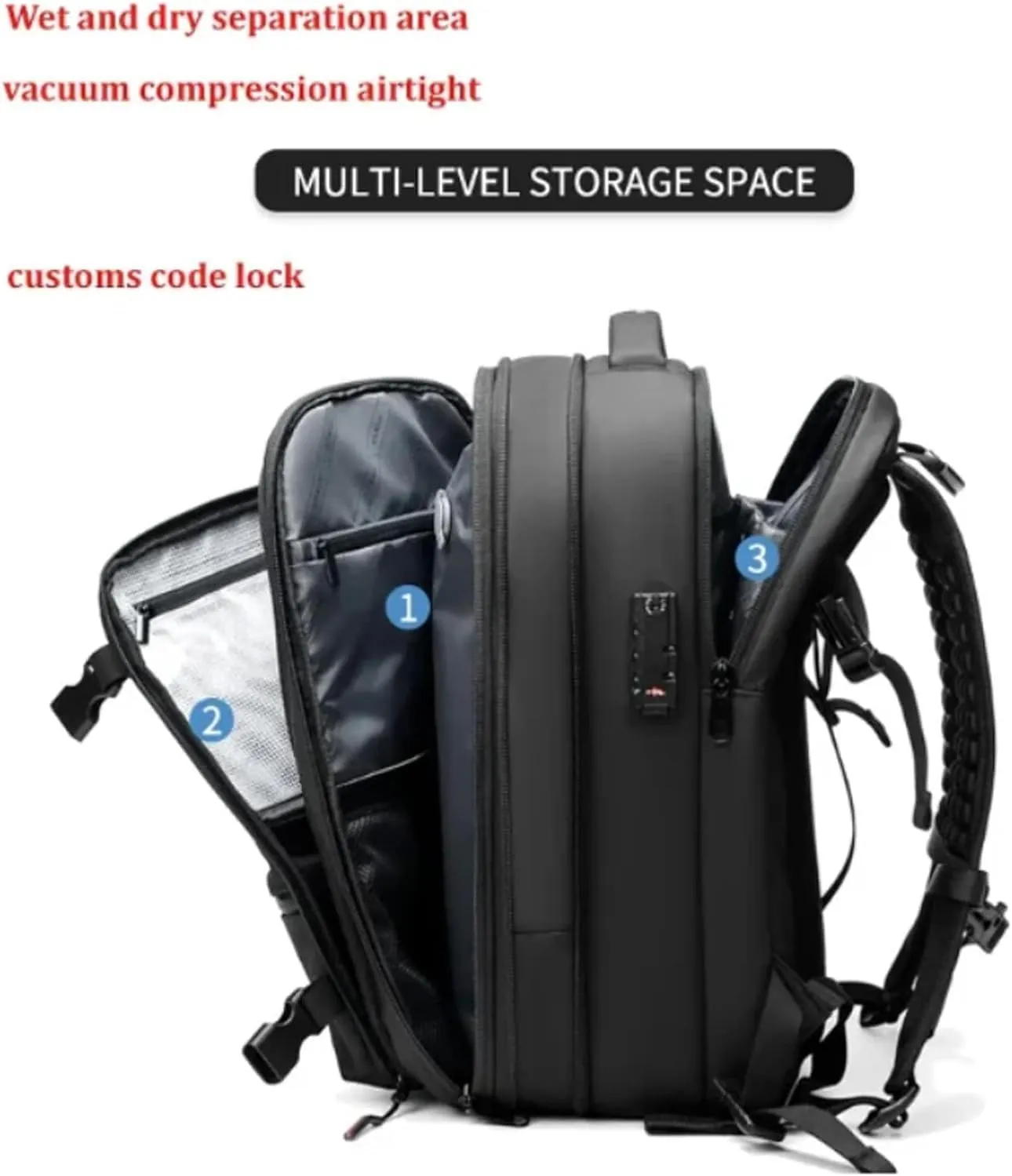 Expandable Vacpack Backpack,Vac Pack Backpack, alepeak vacuum backpack, 60L air vacuum backpack for travel, backpack with vacuum compression (Black)