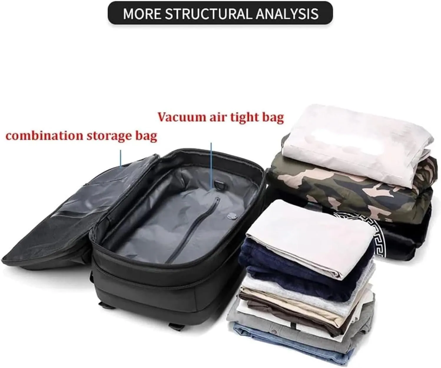 Expandable Vacpack Backpack,Vac Pack Backpack, alepeak vacuum backpack, 60L air vacuum backpack for travel, backpack with vacuum compression (Black)