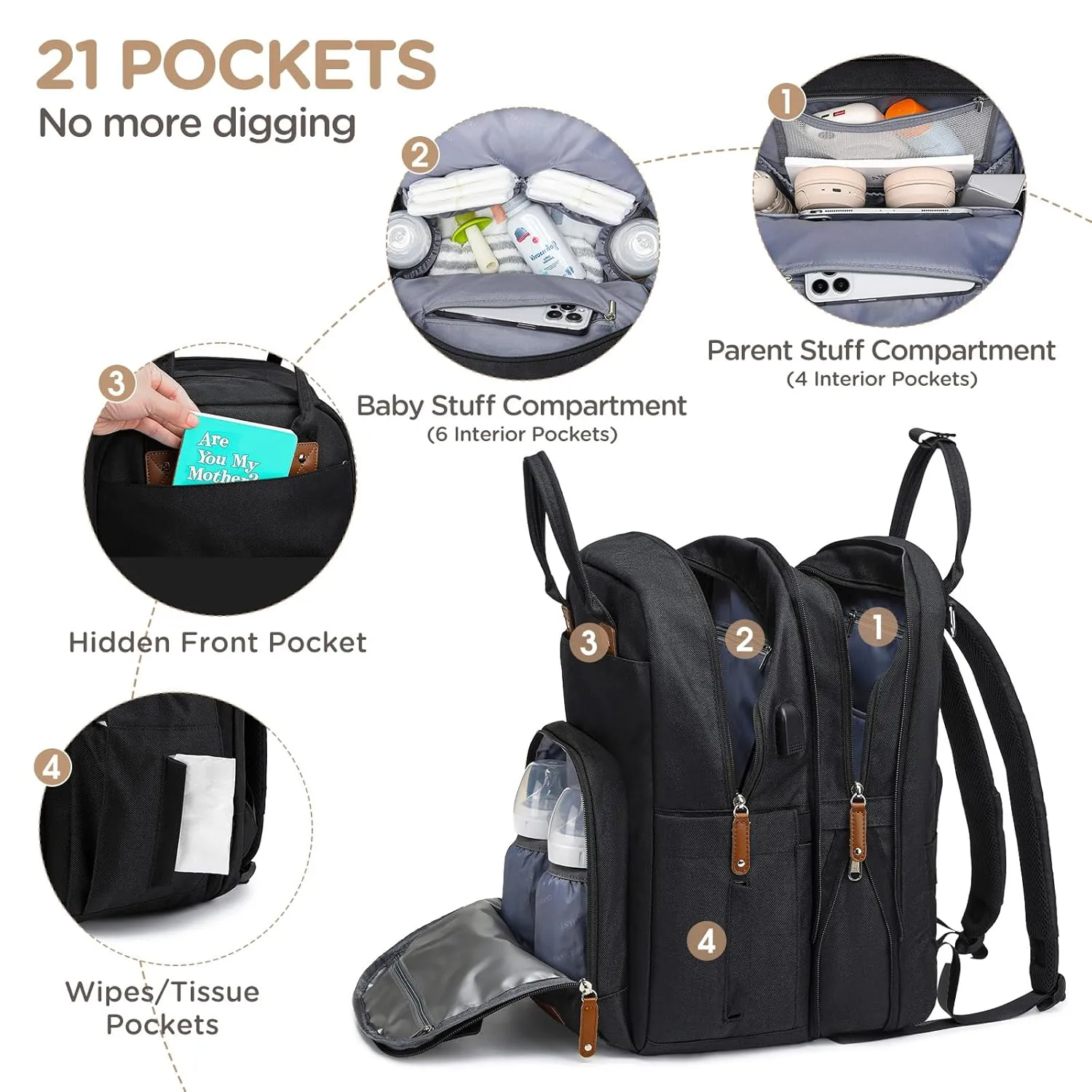Extra Large Diaper Bag for 2 Kids - Expandable 35L Twin Diapers Bags Backpack with 4 Insulated & 16" Laptop Pocket & 2 Compartments - Big Baby Backpacks - Travel Pañaleras Para Bebe, Unisex