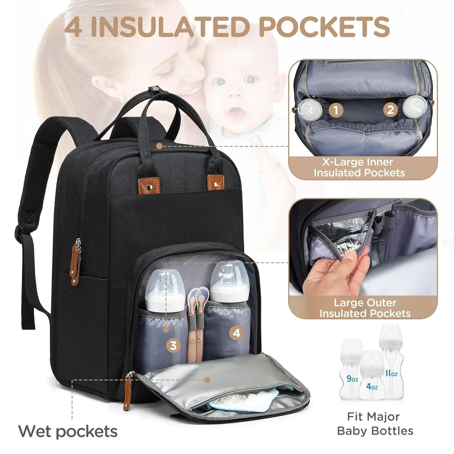 Extra Large Diaper Bag for 2 Kids - Expandable 35L Twin Diapers Bags Backpack with 4 Insulated & 16" Laptop Pocket & 2 Compartments - Big Baby Backpacks - Travel Pañaleras Para Bebe, Unisex
