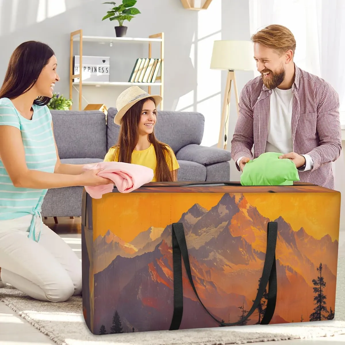 Extra Large Moving Bags Mountain Forest Print Storage Bags with Handles and Zippers Large Packing Bags for Space Saving Storage Totes Moving Supplies