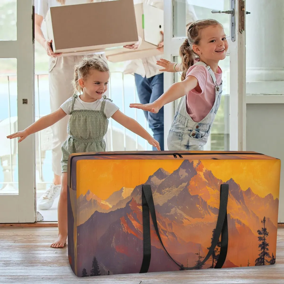 Extra Large Moving Bags Mountain Forest Print Storage Bags with Handles and Zippers Large Packing Bags for Space Saving Storage Totes Moving Supplies