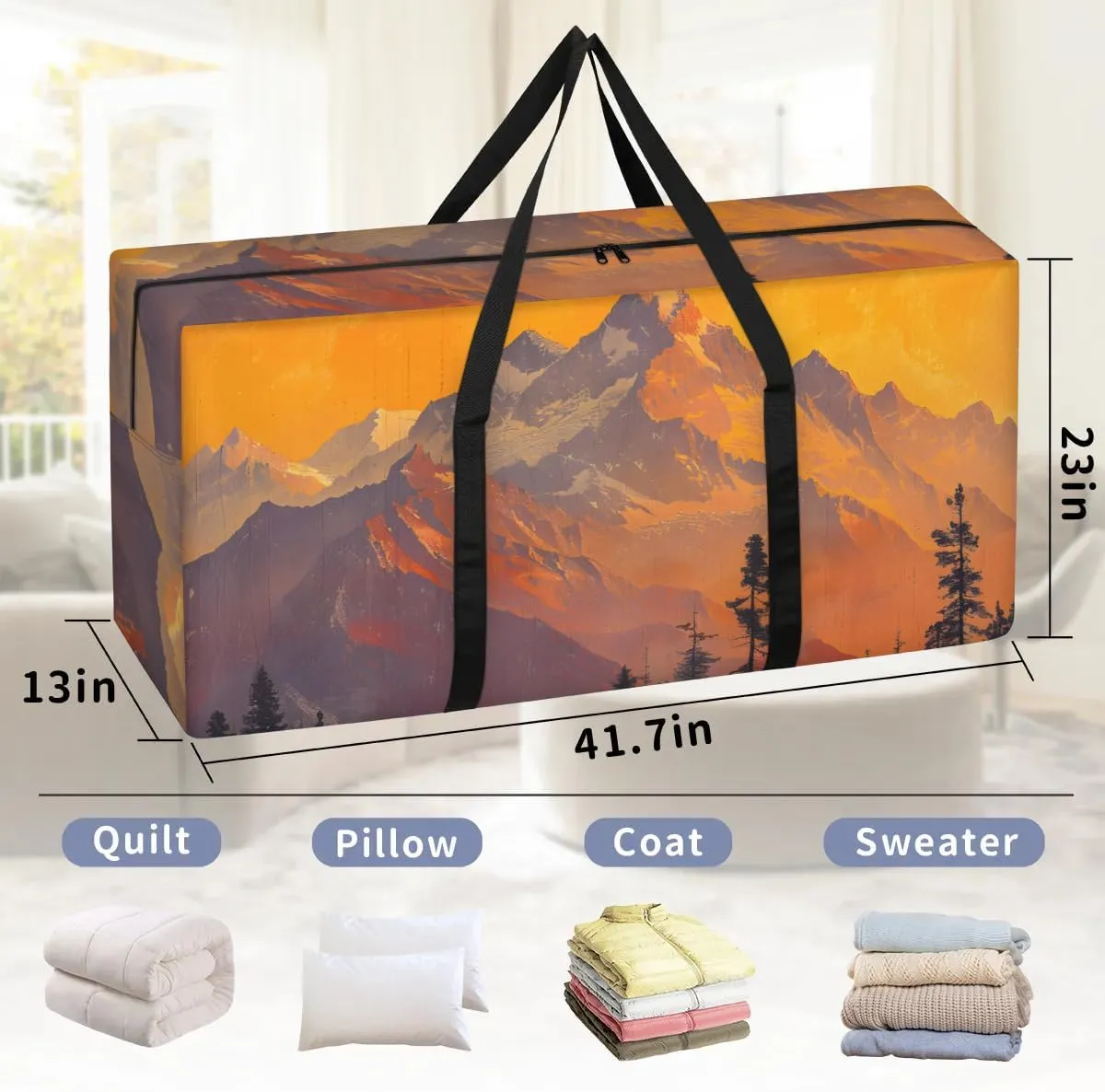 Extra Large Moving Bags Mountain Forest Print Storage Bags with Handles and Zippers Large Packing Bags for Space Saving Storage Totes Moving Supplies